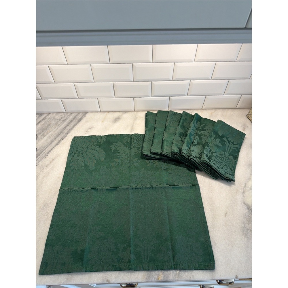 Vintage Set Of 8 MARTHA STEWART Everyday Green Damask 19x19in Napkins~2007 GWB1